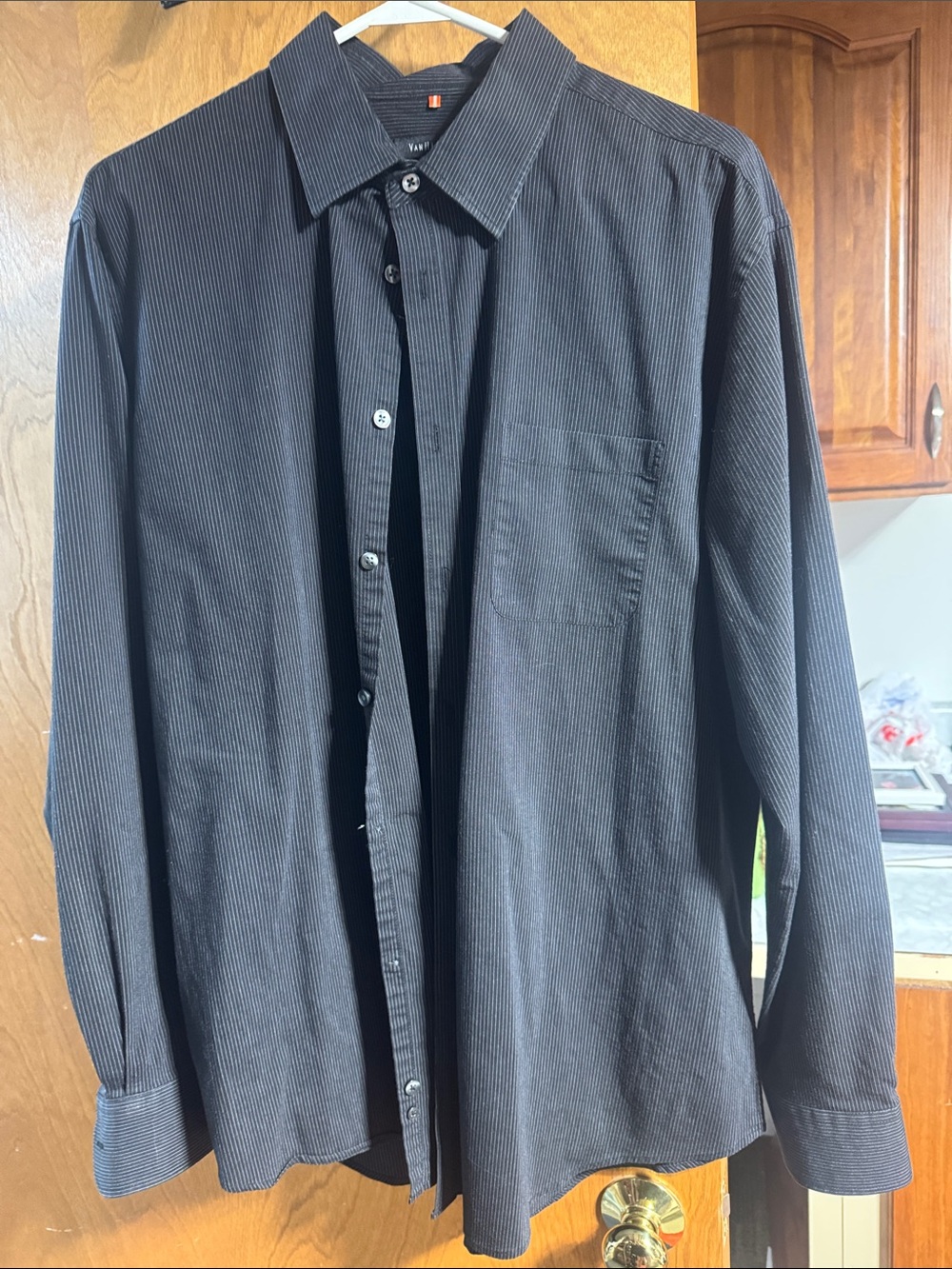 Men's Black Pinstripe Button-Up Shirt
